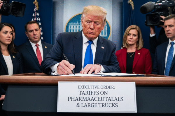 Trump imposes steep tariffs on pharmaceuticals and large trucks