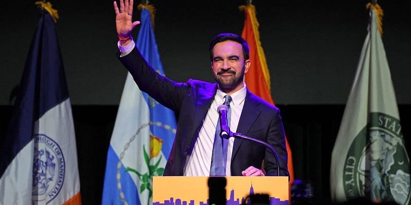 New York City Mayor-elect Zohran Mamdani celebrates his win at the Brooklyn Paramount Theater in Brooklyn, New York on November 4, 2025.